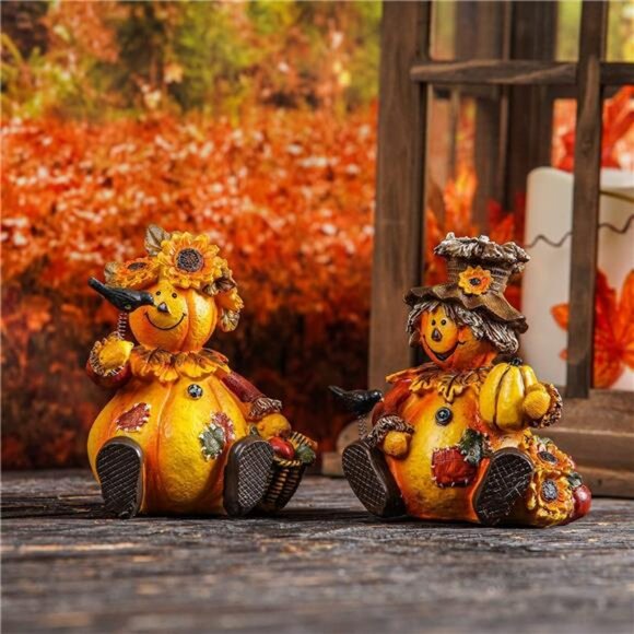 Polystone Table Decor Seasonal Fall Harvest Statue Pumpkin People - Picture 6 of 8